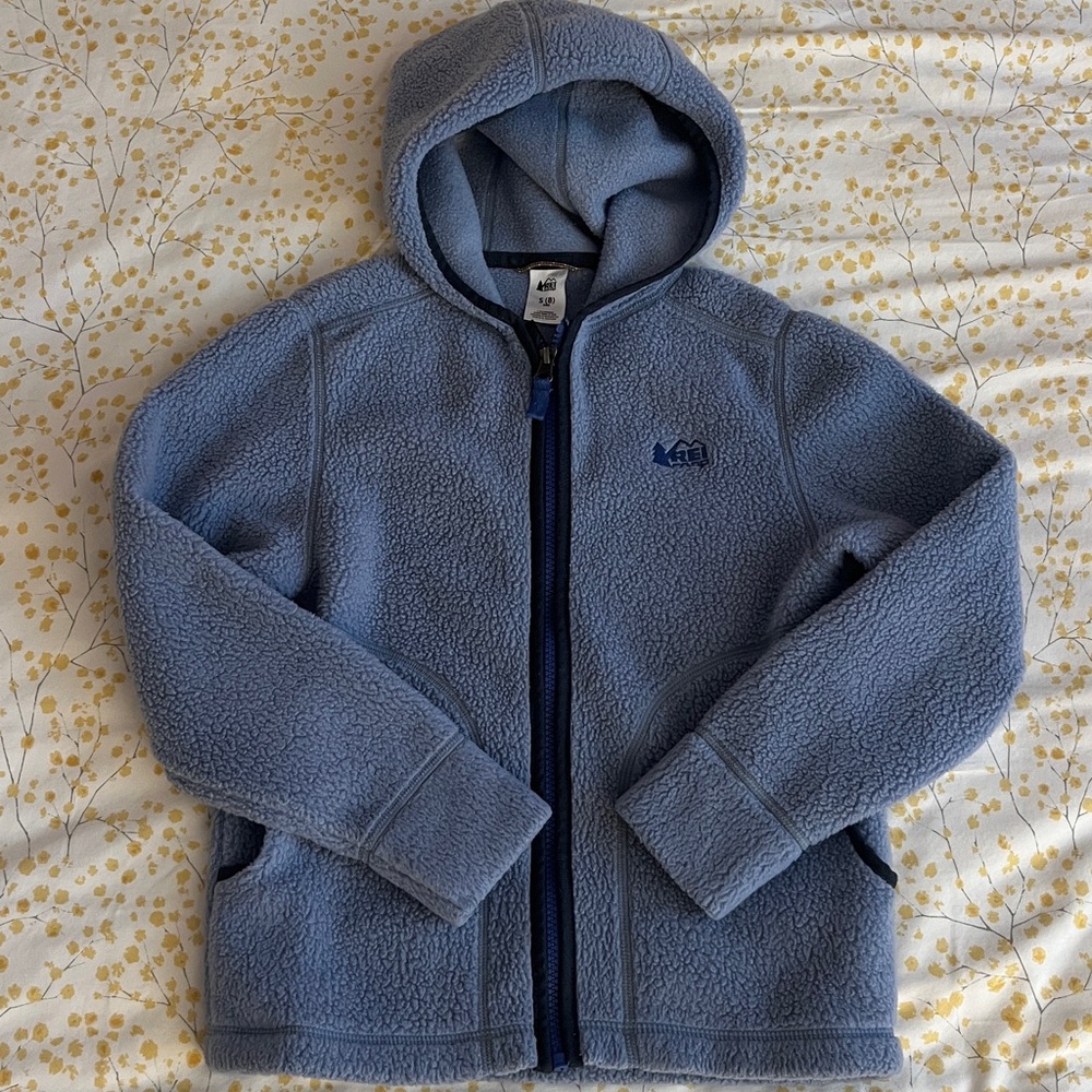 REI Kids Light Blue Hooded Fleece Jacket